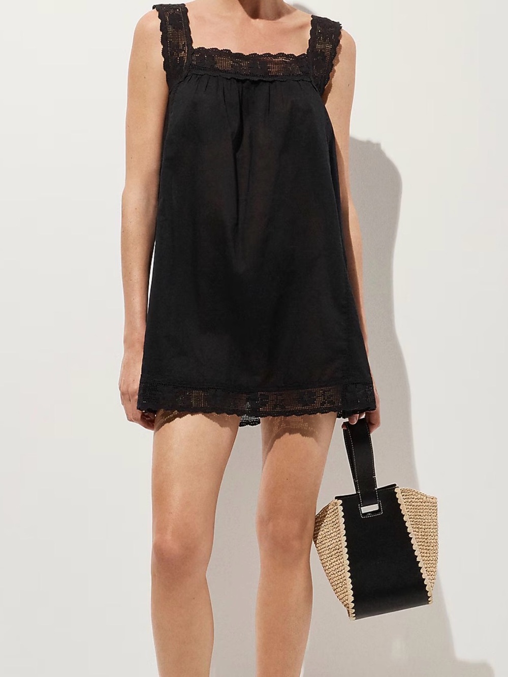 J. Crew Black Lace- cotton Trim Mini Beach Dress szXS NWOT